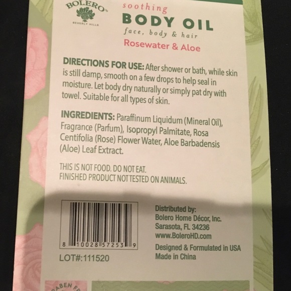 🔆SOLD🔆 BOLERO Beverly Hills BODY OIL Rosewater & Aloe - Picture 3 of 7